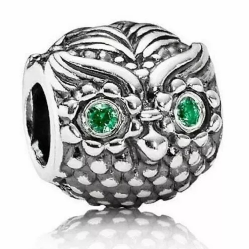 Authentic Pandora Silver WISE OWL Green Charm